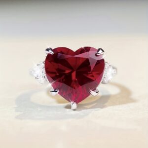 7 CT, Heart Cut Red Synthetic Gemstone Ring, 925 Silver Heart Shape Engagement Ring, Anniversary Gift For Girls