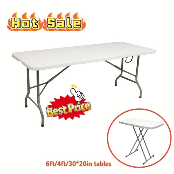 1pc Heavy-Duty Portable Folding Table - 4ft/6ft Adjustable Height, 330 lbs Capacity, Compact & Lightweight with Handle for Camping, Picnics, Parties, Outdoor Events, No Electricity Needed, Durable Design, Portable Table, Event Setup, Sturdy Construction