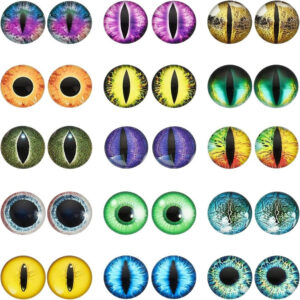 2D Flat - 1box 30pcs 15styles Luminous Cat Eyes Glass Cabochons Glow in The Dark Contact Lenses Half Round Animal Eyes Flatbacks for Craft Necklace Bracelet Making 20mm for Jewelry Making