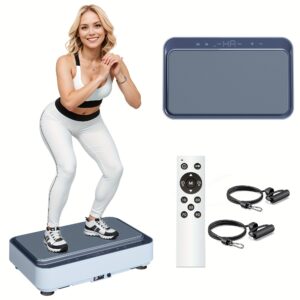 SogesPower Vibration Plate Exercise Machine, Full Body Workout Vibration Plate For Lymphatic Drainage, 99 Adjustable Speeds Vibrating Power Plate With Resistance Bands, 450LBS, Without Battery