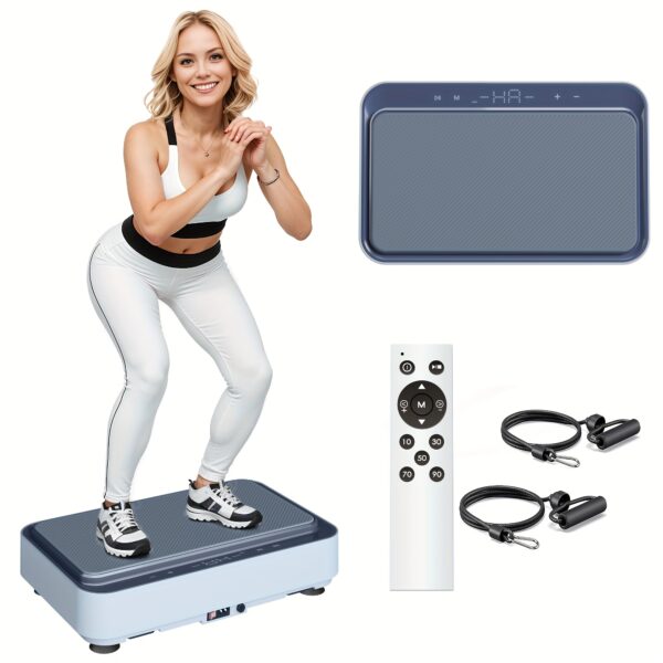 SogesPower Vibration Plate Exercise Machine, Full Body Workout Vibration Plate For Lymphatic Drainage, 99 Adjustable Speeds Vibrating Power Plate With Resistance Bands, 450LBS, Without Battery