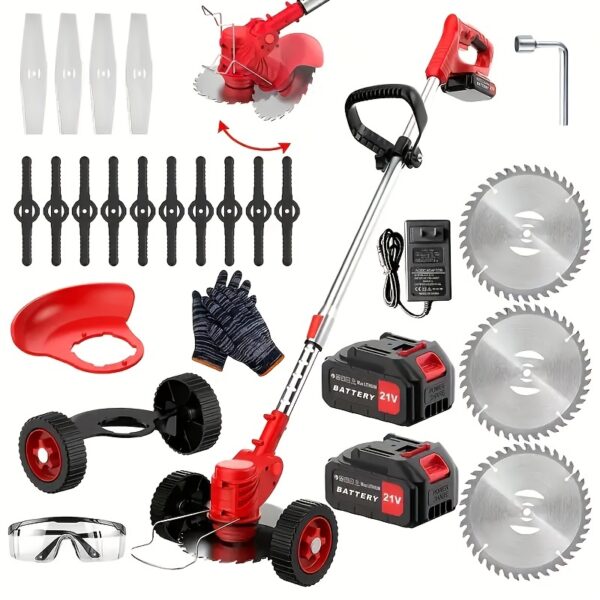 be37e1c7-b66c-4fc1-adfa-3edd004158c9.jpg 48V Cordless Electric Lawn Mower with 2 Batteries & Blade Consumables - 7500mAh Lithium-Ion Portable Handheld Mower, Brush Edge Trimmer & Weed Eater Attachment for Small Gardens, Lawns, Driveways - Multi-Purpose Tool for Home Use, Halloween Gift (Global Voltage 110-240V), Garden Maintenance, Driveway Maintenance, Compact Design, Durable Metal Build, Longlasting Power, DIY Enthusiasts