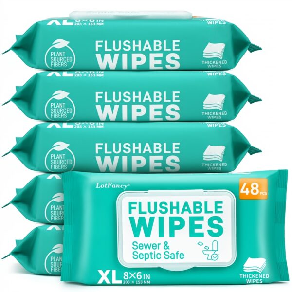 Extra Large Flushable Wet Wipes, Thickened Butt Wipes, 3 Packs X 48 Ct, 144 Total Wipes