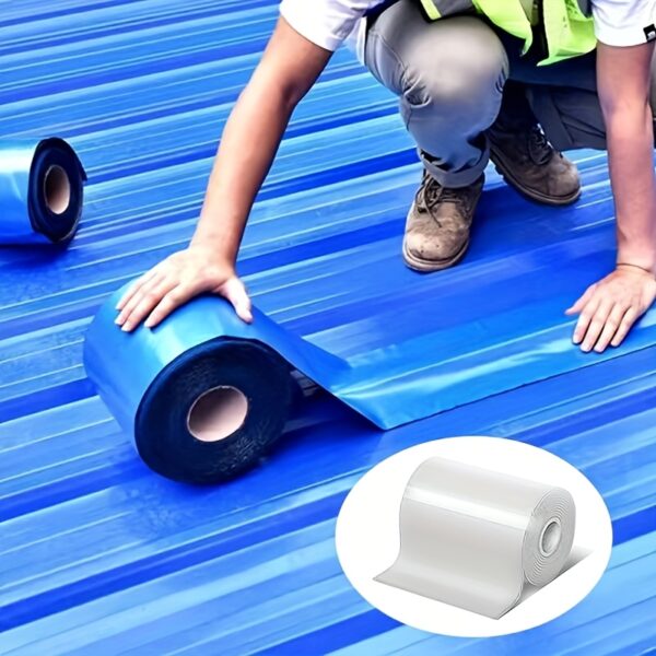 2-Rolls PE Industrial Waterproof Tape, Blue, Leak Proof & Sun Protection Film For Metal Roof, Tile & Surface Repair, Heat Insulation, Rust & Oxidation Prevention, Water-Resistant Sealant
