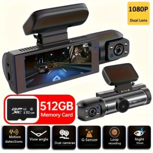 beb7b272-2534-42ce-a91e-1112af5b14ef.jpg 1080P Dual Camera, Dash Cam For Cars, Front And Inside, Car Camera With IR Night Vision, Loop Recording, Wide Angle Car DVR Camera With 3.16 Inch IPS Screen, Dual Lens Car Dashboard Video Cam