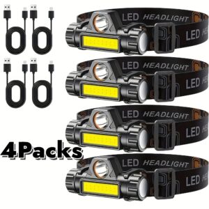 COB LED Headlamp Rechargeable Super Bright Long Lasting, Headlight for Head Long Range Hard Hat Light Clips for Headlamp, Hands Free Work HeadLight with Magnetic Base Adjustable, Cycling Running Hiking High Lumens Headlamp Camping Stuff Clearance