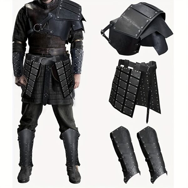 Medieval Faux Leather Single Pauldron Shoulder Armor with Thigh Armor And Leg Armor for LARP