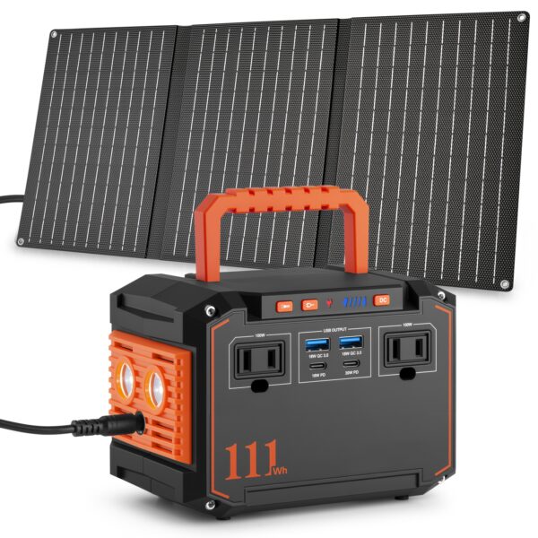 Portable Power Station 240/111/88/83Wh With 60/40/30/21W Solar Panels With AC Outlet 110V(3*USB A, 2*USB C, 2*AC, 2*DC) Solar Generator For Travel Home Emergency Hurricaneth