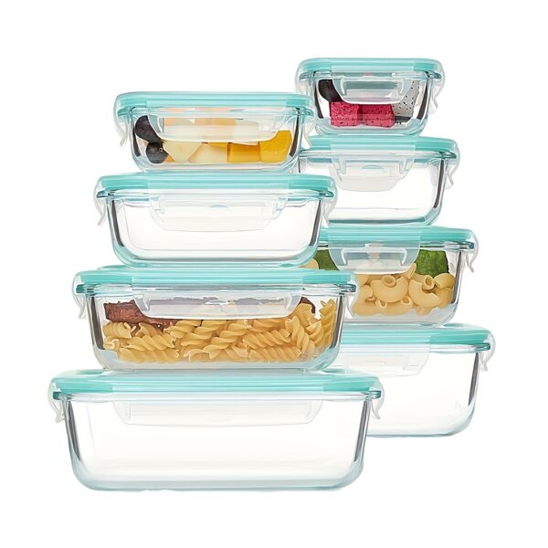 16pcs Glass Food Storage Containers(8 containers& 8lids), Meal Prep, Airtight Bento Boxes with Leak Proof Locking Lids, for Microwave, Lunch Boxes, Oven, Freezer And Dishwasher