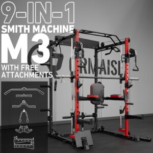 ALL-IN-1 Smith Machine With 2000 Pounds Capacity, Squat Rack With LAT-Pull Down System & Cable Crossover Machine, Multi-Function Power Cage With Cable Handle, T-bar And Other Attachments