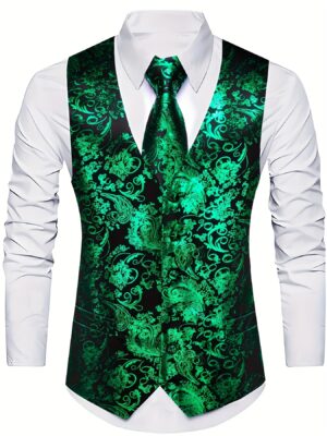 c2250999-19d1-4807-b8ee-3ee497c1980d.jpg Men'S Luxury Waistcoat 4pcs Floral Pattern V-neck Suit Tie Set Formal/Wedding Party Dress Vest