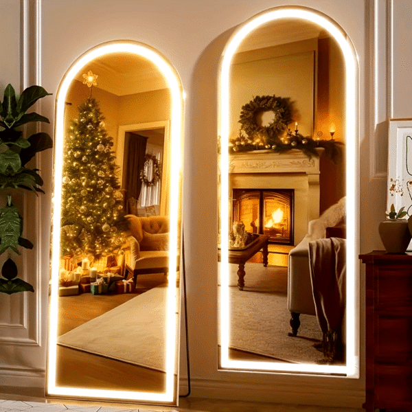 Full-Length Mirror with Arched or Rectangular Top - Floor-Standing Dressing Mirror, No Wiring Needed, Modern Luxury Bedroom & Living Room Decor - Available in Black, Golden, White - Ideal for Home, Salon, Hotel Use