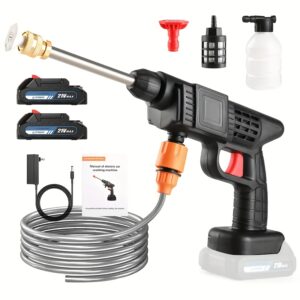 c2991ade-13fa-4216-aead-d339f639c938.jpg Portable Cordless High-pressure Car Wash Machine, 500PSI Cordless Car Wash Machine, 1500mAh Battery Powered, With 2 Batteries, 6-in-1 Nozzle, 5-meter Hose, Portable High-pressure Cleaning Machine For Car/fence/floor Cleaning And Watering, Great Gift