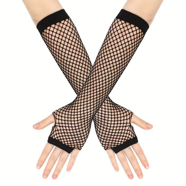 [Gothic Fishnet Gloves] 5pcs Fishnet Fingerless Gloves | Nightclub Dancing Hollow Long Sleeves, Gothic Punk 80s Scene Accessories, Cross-border Party Supplies
