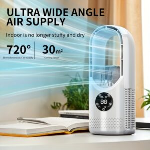 Portable Air Conditioning Fan USB Tower Fan Desktop Bladeless Fan - With Water Mist Cooling, Seven-color LED Ambient Light, Timer And Smart Shutdown - Perfect For Office, Travel, Camping And Home Essentials