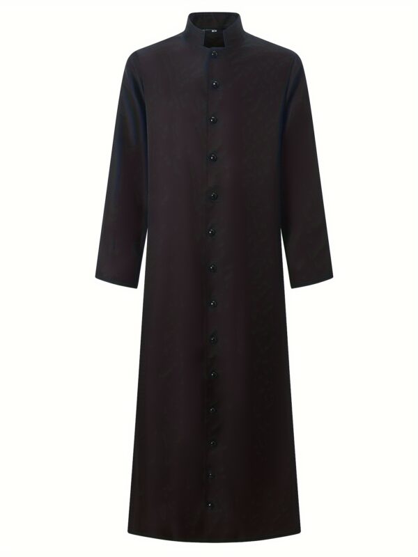 c426b726-673c-408a-a4c3-8a34b3275670.jpg Long Sleeve Men's Solid Button Up Robe for Halloween Party with Stand Collar