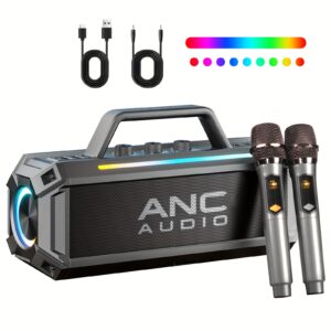 c44e189c-bb64-4de6-875e-0a875a13f97a.jpg ANC 100W High Power Wireless Portable Subwoofer With Dual Wireless Microphones Portable Wireless Speaker 12 Hours Playback RGB, IPX5, FX EQ, USB, TF Card, AUX, Intelligent Beautiful Voice, One-click Mute, Connect To Musical Instruments