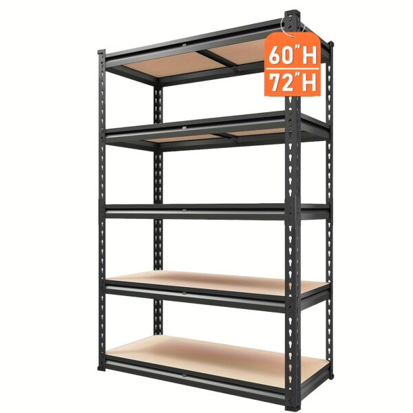 SAMRELAX Heavy Duty Garage Shelving, 5 - Tier Adjustable Storage Utility Rack Shelf - Ideal for Garages, Basements, Pantry, Kitchens And Offices. Metal Tool Storage Shelving, Dimensions: 28" W X 12" D X 59.8" H, Black; 35.5" W X 16" D X 72" H, Black, Utility Shelves