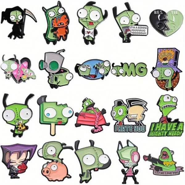 c4d60d30-3c6b-4236-bdde-13f6bf210e73.jpg 20pcs Cartoon Anime Green Little for Man Metal Brooch Series Set Versatile Clothing Badge, for women