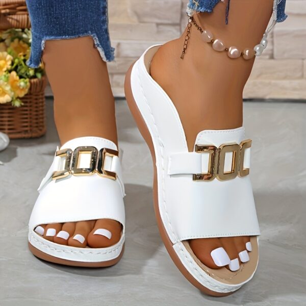 c58960cd-6adb-4d84-8f8d-923f6703768b.jpg Women'S Stylish Bohemian Platform Sandals with Double Buckle Design, Golden-Tone Heart Pattern, Open-Toe Summer Beach Shoes - Comfortable Synthetic Cover for Casual Travel & Outdoor Wear, Beach Shoes On, Comfortable Footwear, Durable Footwear