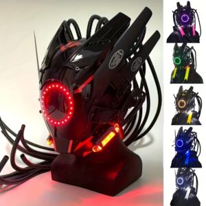 c604f95c-4885-4e63-9e4c-39ca6415280f.jpg Cyberpunk Mask with LED Lights - Neon Glow-in-the-Dark Party Costume Mask, USB-Powered (No Feathers) - for Halloween, Christmas, Cosplay, Rave, Club - Compatible with PC/Smartphone - Unisex Adult & Teen - Cyberpunk Gothic Makeup Accessory - Battery-Powered (Batteries Not Included) - Ideal Birthday Gift for Anime/Manga Fans, Halloween Mask for Men, Realistic Latex Mask for Halloween, Scary Face Mask, Halloween Costumes for Men, Festival Gear, Rave Accessories, Glow In Dark