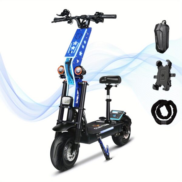 CLEYTRO Electric Scooter for Adults, Powerful Dual Motors, 60V38AH Battery, 65 Miles Max Range, Hydraulic Disc Brakes, Dual Suspension, 12 Inch Road Tires, Fast Electric Scooter, Foldable with Adjustable Seat