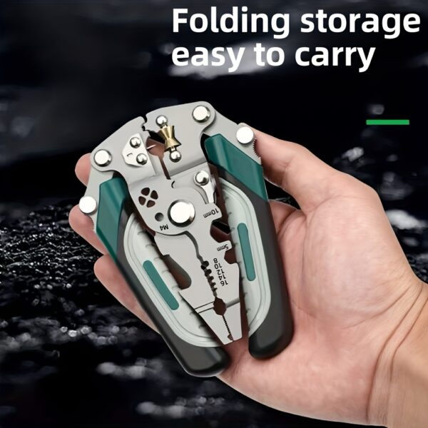 Stainless Steel Multi-Functional Wire Stripping Pliers, Foldable Design for Electrical, Plumbing, Crimping, Cutting & Twisting, Durable Metal Tool for Multiple Purposes