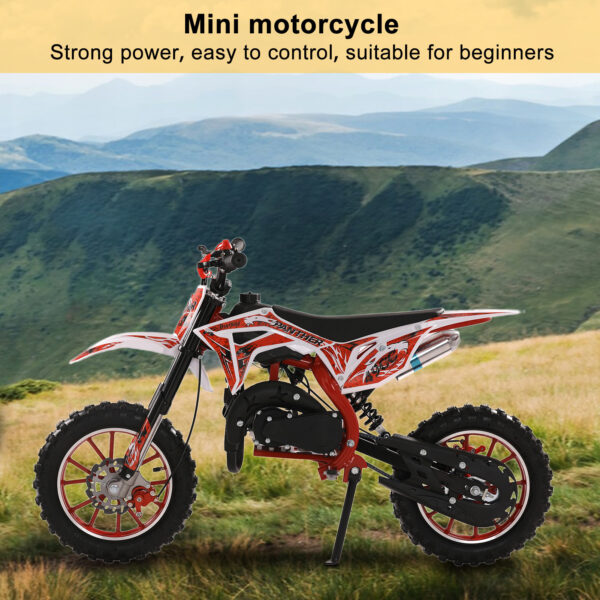 49CC mini mountain motorcycle, gas powered dirt bike, two stroke Pocket motorcycle with front and rear disc brakes, Christmas gift, Maximum Speed Up to 20mph