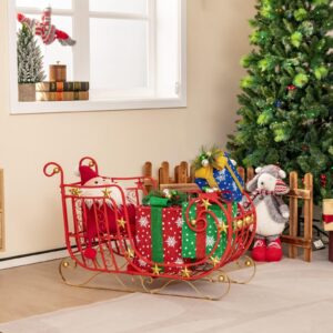 c896191111d64fddb4eb90b58adbf438-goods.jpeg MAXMASS Christmas Santa Sleigh Decoration, Festive Cast Iron Holiday Sleigh with Golden Accents, Gift Display for Home Office without Electricity - Red