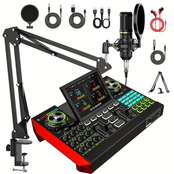 Tenlamp G10 BM800 Portable /- All-in-One DJ/Studio/ Podcast/ Karaoke Mixing Station Kit with BM800 Condenser/Dynamic Microphone, Audio Mixer Controller, Recording Equipment for Streaming, Live Performances & Home Recording