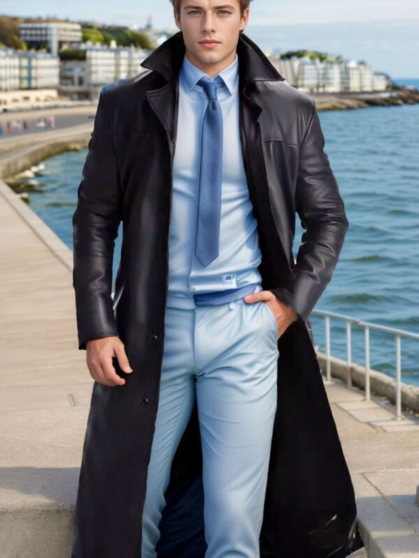c8dae0a53cd54184a30ee840040bfa14-goods.jpeg Men's Slim Fit Elongated Trench Coat - Solid Color Lightweight Jacket with Fur-Lined Hood & Lapel Collar, Functional Pockets for Spring/Autumn Casual Wear, Spring Outerwear, Classic Leatherwind Style, Structured Design