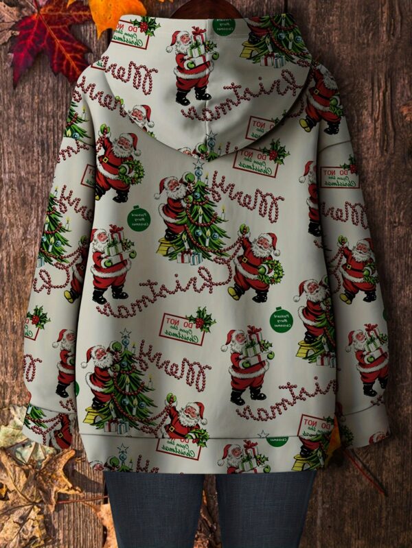 Plus Size, Plus Size Santa Claus Print Hoodie, Casual Comfortable Oversized Sweatshirt for Women, No Accessories Included