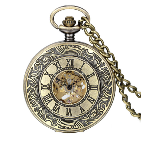 Vintage Bronze Mechanical Pocket Watch | Hand-Winding Hollow Steampunk Design | Classic Collectible Timepiece with Gift Box | Retro Skeleton Watch for Men | Gift for Father’s Day, Birthday, Anniversary, Christmas