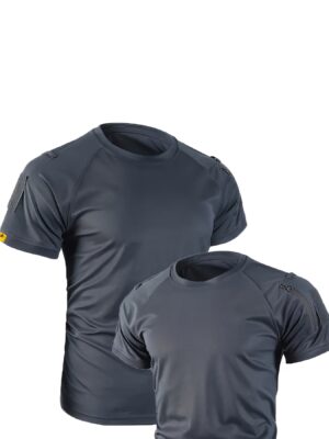 Men's Tactical Sporty Breathable Zippered Pocket Multi-Functional Round Neck Quick-Dry Short Sleeve T-Shirt (No Decorations)