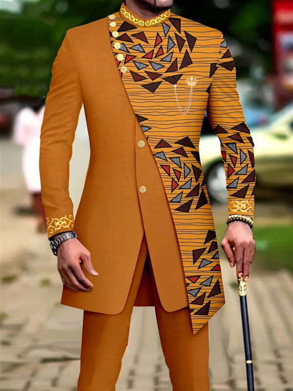 Men'S Casual Long-sleeved Two-piece Suit, Mid-length Top And Trousers