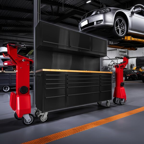 72 Inch Heavy-Duty Rolling Tool Chest with 15 Drawers & Rubber Wood Top | 3 Overhead Tool Cabinet + Pegboard | Industrial Tool Storage Cabinet On Wheels for Garage Workshop Organization