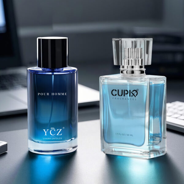 2pcs Cupid Men's Pheromone Cologne - Long-Lasting Citrus Scent, Masculine Charm & Attraction Fragrance, 1.7oz Bottles, Perfect for Dates & Valentine's Gift, Blue & Light Blue Packaging