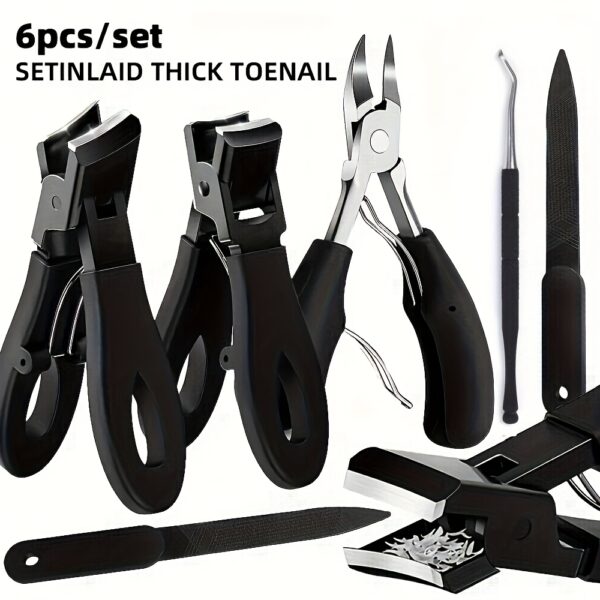 Thick Nail Clippers for Seniors 6pcs Set- Wide Jaw Toe Nail Clippers Suitable for Thick and Ingrown Nails, Professional Heavy-Duty Nail Clippers, Suitable for Men and Seniors