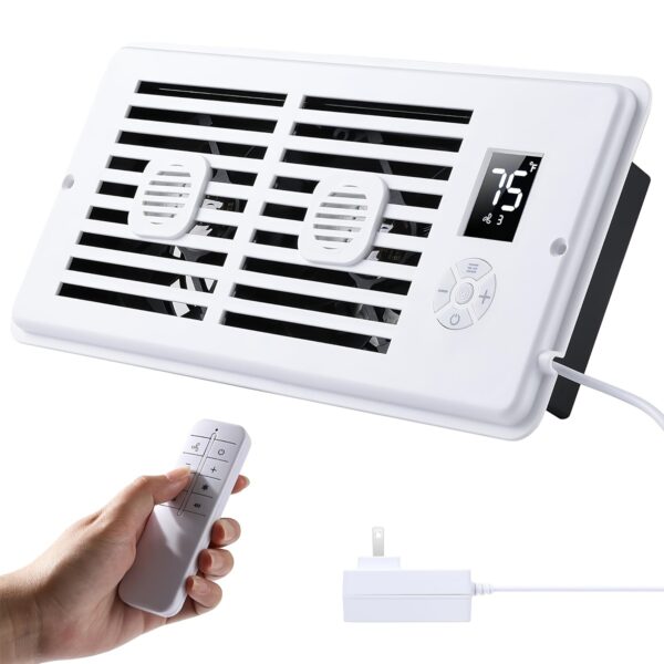 NEXILLUMI 4x10 Register Booster Fan with Intelligent Thermostat & Remote Control - 10-Speed Quiet AC Vent Fan, 110-240V, Wall-Mounted for Room, Wall, Floor, Ceiling - Energy-Efficient Heating & Cooling, Remote Control Fan, Modern Vent Design, Durable Construction