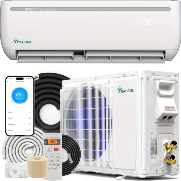 cb8176eb-5633-45b7-b728-18a05dbb4666.jpg 12000 BTU Mini Split Air Conditioner Heat Pump System, Wifi Enabled 20 SEER2 115V Ductless AC Cool Up to 750 Sq. Ft, Compatible with Alexa, Complete Installation Kit, White