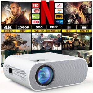 Projector with BT5.1, Native 1080P 1200Lux(Light Source Brightness) 4K Supported, Portable Movie Outdoor Projector for Home Theater, Compatible with USB/TV Stick/Laptop/iOS Android Phone, Portable Cinema, Entertainment Setup, Modern Projection, Lightweight Device, Durable Build, Highquality Optics, Laptop Compatible, USB Projector, Outdoor Movie Nights, Movie Enthusiasts