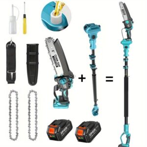Seesii 8-inch 2-in-1 Cordless Pole Saw and Mini Chainsaw, Brushless Electric Saw with 2*4.0Ah Rechargeable Battery, Max 16 Foot Extension Bar for Wood Cutting and Branch Trimming