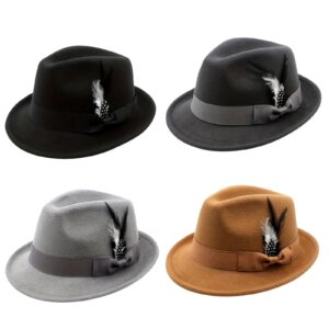 Flongo Classic Fedora Hats For Men Women Short Brim Felt Feather Hat Panama Dress Hat