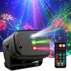 Sound-Activated RGB Disco LED Mini Stage Light with Remote Control - 60 Lighting Effects, USB Powered, Black Modern Design for Clubs, Youngsters' Parties, Birthdays & Weddings, Disco Ball Decor