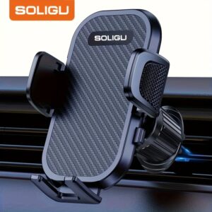 SOLIGU Car Phone Holder, Air Vent Cell Phone Car Mount, Universal Automobile Cradle Compatible with iPhone Samsung And All Smartphones, Phone Hanger for Car, Phone Holder Dashboard Mount, Car Phone Holder Clip, Vehicle Accessory, Handsfree Driving, Easy Installation, Sleek Mount, Durable Holder, Sturdy Clip, Smartphone Holder, Commuters, Rideshare Drivers