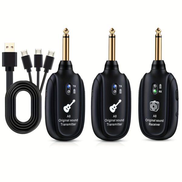 UHF Wireless Audio, 100ft Long Range, Plug & Play, with Noise-Free Transmission for Live Performances, Compatible with Guitar, Bass, Violin, Keyboard - 2 Transmitters + Receiver, Guitar Wireless System, Musical Performance Gear, Durable