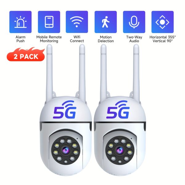 ce3bdb05-c12f-4c33-89d9-ca27bd8e2d94.jpg 2pcs Wireless Camera, AI Motion Detection, Dual-Band WiFi, 355° Pan & Tilt, Video, Two-Way Audio, Full Color Night Vision, Cloud & SD Storage