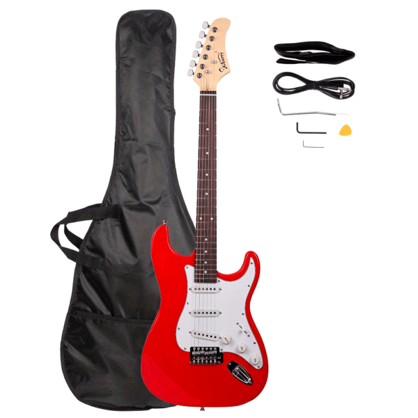 GST Rosewood Fingerboard Electric GuitarBagShoulder Strap Pick Whammy Bar Cord Wrench Tool Red, electric guitar kit, guitar picks