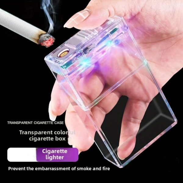 Men'S and Women'S Transparent Cigarette Case with Built-in Electronic Lighter, USB Rechargeable 220mAh Lithium Battery, ABS Material, Flip-Top Closure, Fits Full Bags, Ideal for Outdoor Us