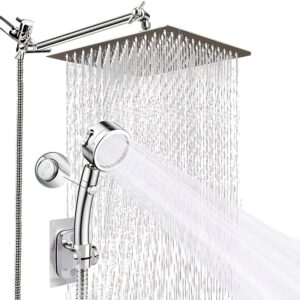 cf34f9a1-2aed-412d-8924-421ae9153bcf.jpg 12-Inch Stainless Steel High-Pressure Shower Set with One-Touch Start/Stop, 11-Inch Extension Arm & 3-Way Diverter - Wall-Mounted, Polished Finish, Multi-Function Handheld Shower Head for Bathroom, Kitchen, or Outdoor Use, No Electricity Needed, Shower Accessories, Sleek Design, Durable Construction